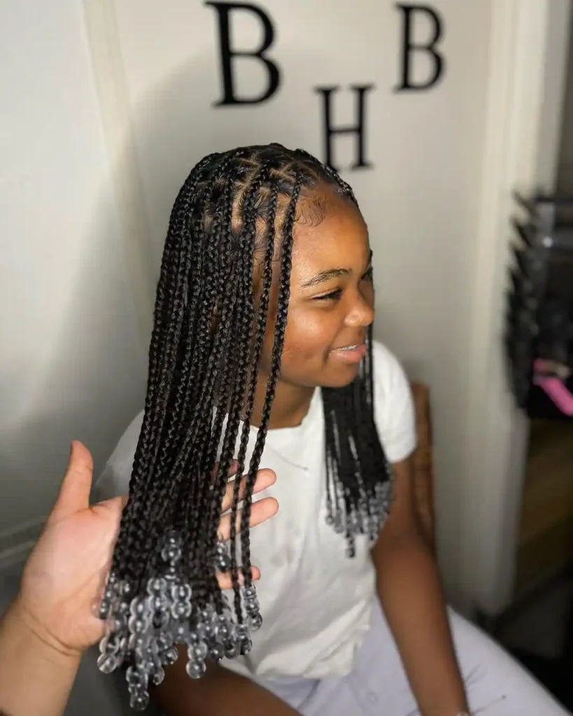 Long Knotless Braids with Beads at The End