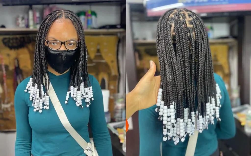 Short Jumbo Knotless Braids with Beads