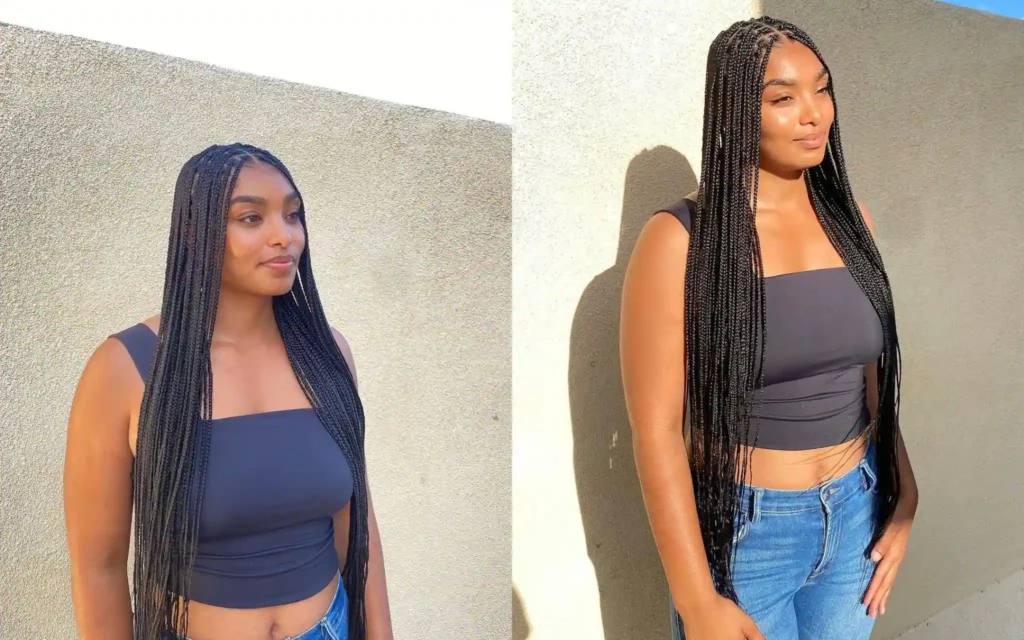 Small Long Knotless Braids with Beads